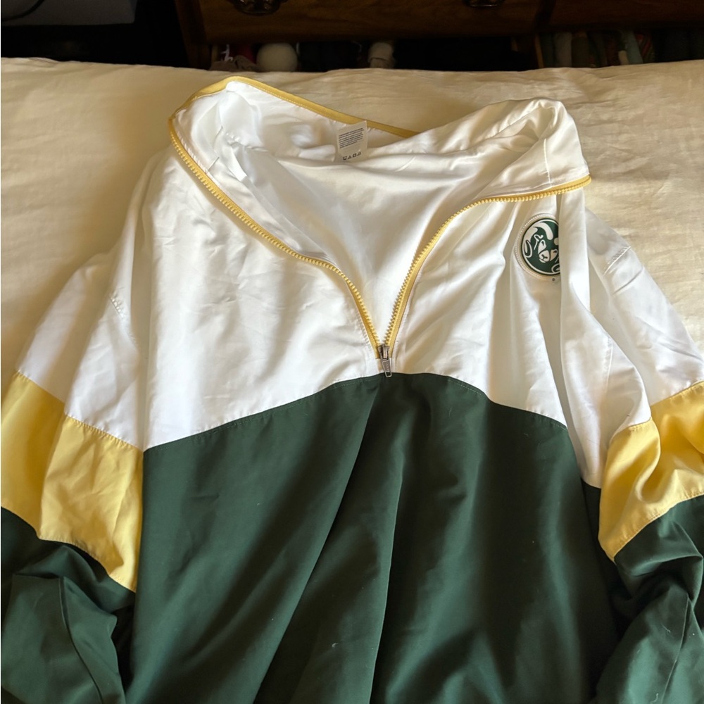 Colorado State White Green Yellow Half-Zip Pullover with Circular Logo